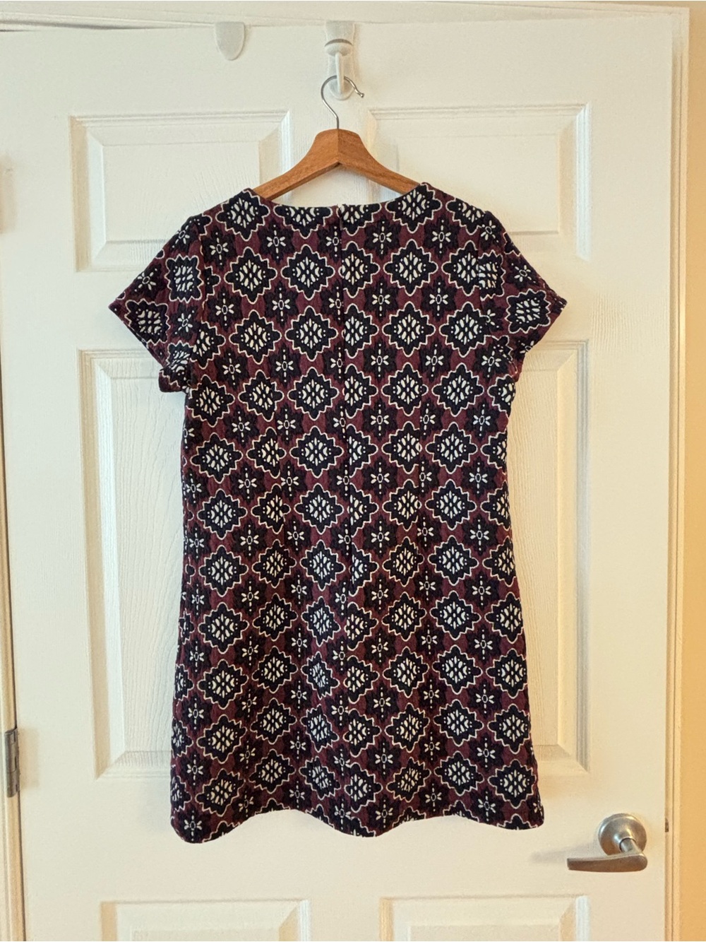 LOFT Burgundy and Navy Patterned Mini Dress - Picture 3 of 5